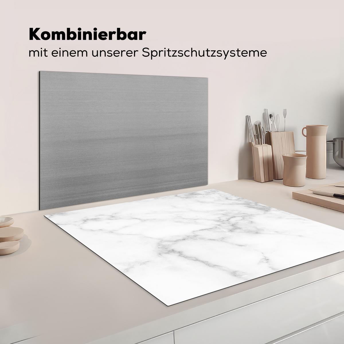 HERDABDECKPLATTE Marmor - Grau - Weiß - Strukturierter Marmor Induktionsmatte 78x78 cm - Weiß, Kunststoff (78/78/0.2cm) - MuchoWow
