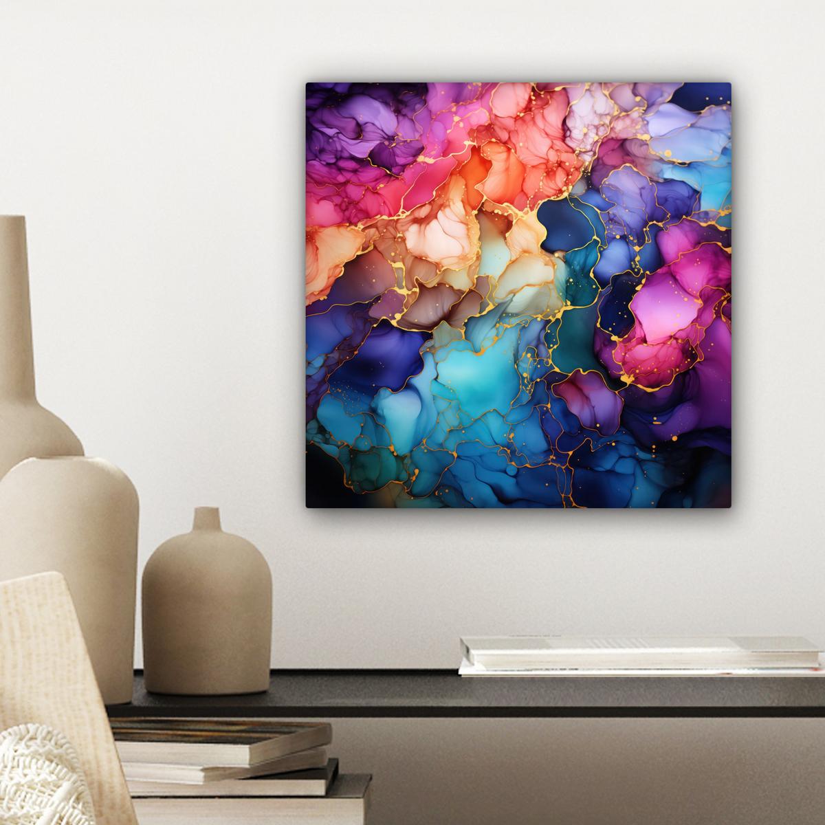 LEINWANDBILD Marmor - Bunt - Abstrakt Deko Wohnzimmer 20x20 cm - Multicolor, Textil (20/20cm) - MuchoWow