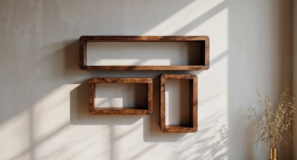 WANDREGAL Set TEKO CUBES Massivholz Abgerundete Ecken, Braun 80x15x20 cm - Braun, Holz (80/20/15cm) - KADIMA DESIGN