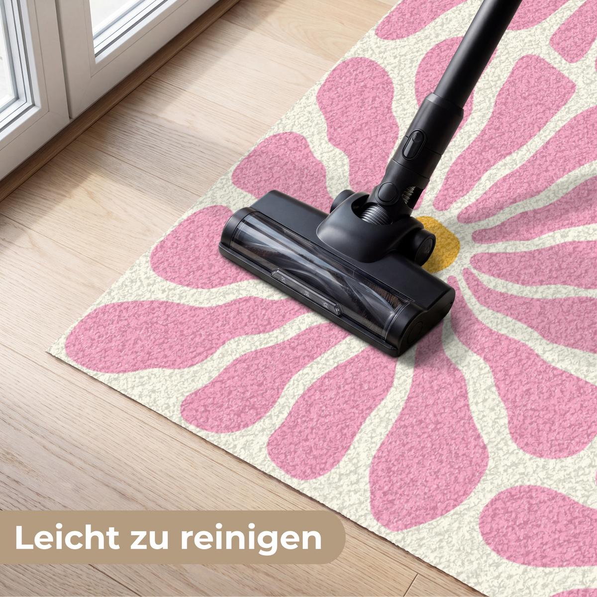 FUSSMATTE Blumen - Muster - Rosa - Beige - Orange Sauberlaufmatte 180x120 cm - Rosa, Kunststoff (180/0.4cm) - MuchoWow