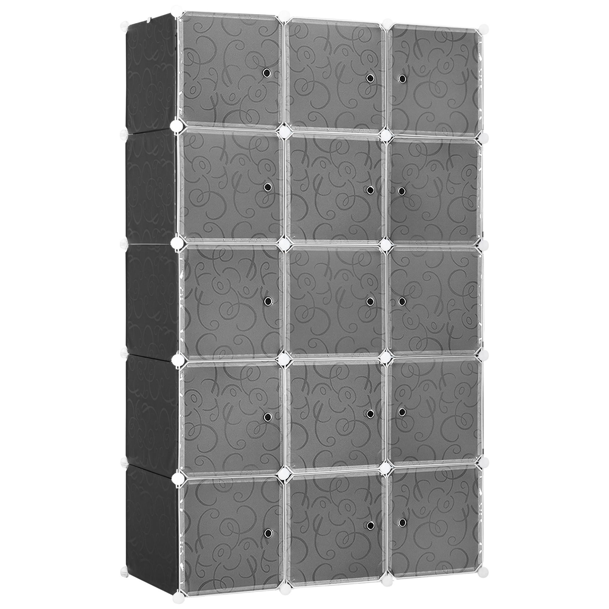 KLEIDERSCHRANK mit 2 große und 9 kleinen Würfeln, Schwarz, 111 x 47 x 183 cm - Schwarz, Metall (47/183/111cm) - HOMCOM