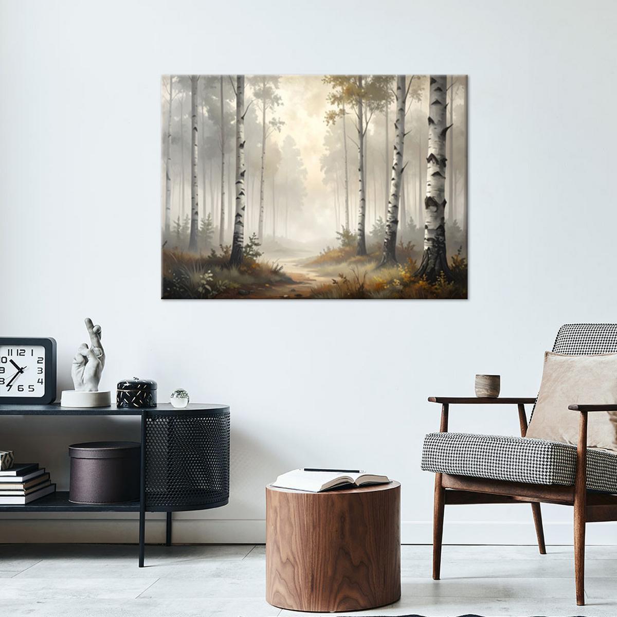 LEINWANDBILD, Bäume Birke Wald Landschaft Landschaft - Weiß, Textil (120/80cm) - Feeby