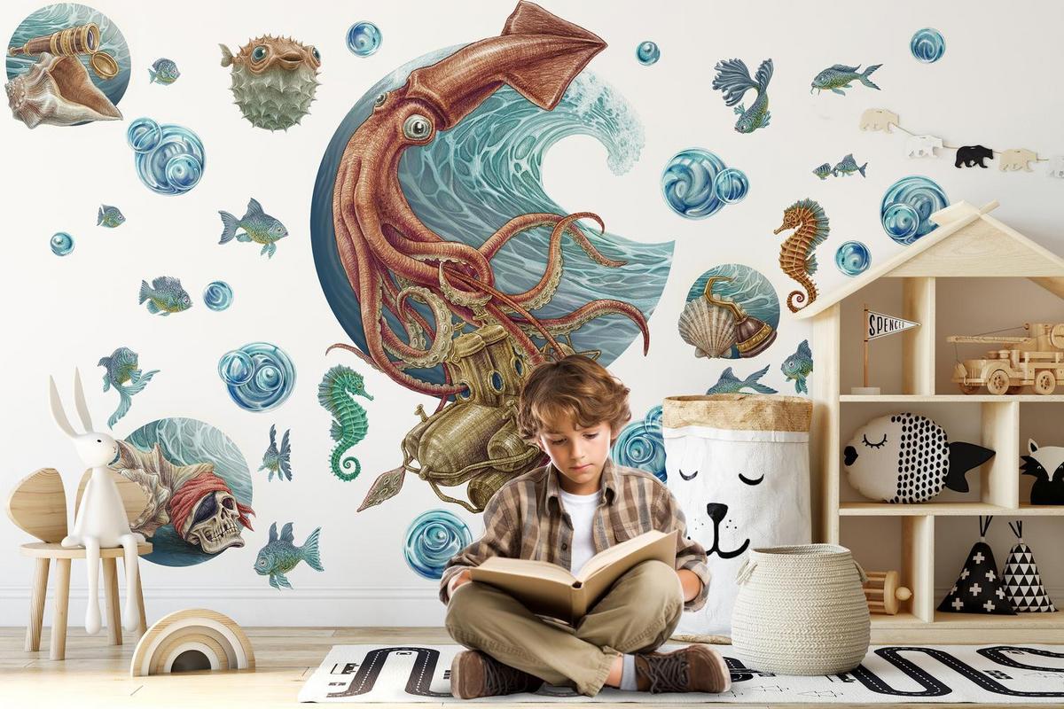 WANDAUFKLEBER 100x101cm - U-Boot - Multicolor, Kunststoff (100/101/0.1cm) - Wallfluent