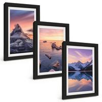 BILDER SET 3er Set - 20x30 cm Schwarzer Rahmen - Berglandschaft, See, Westen - Schwarz, Kunststoff (20/30cm) - TULUP