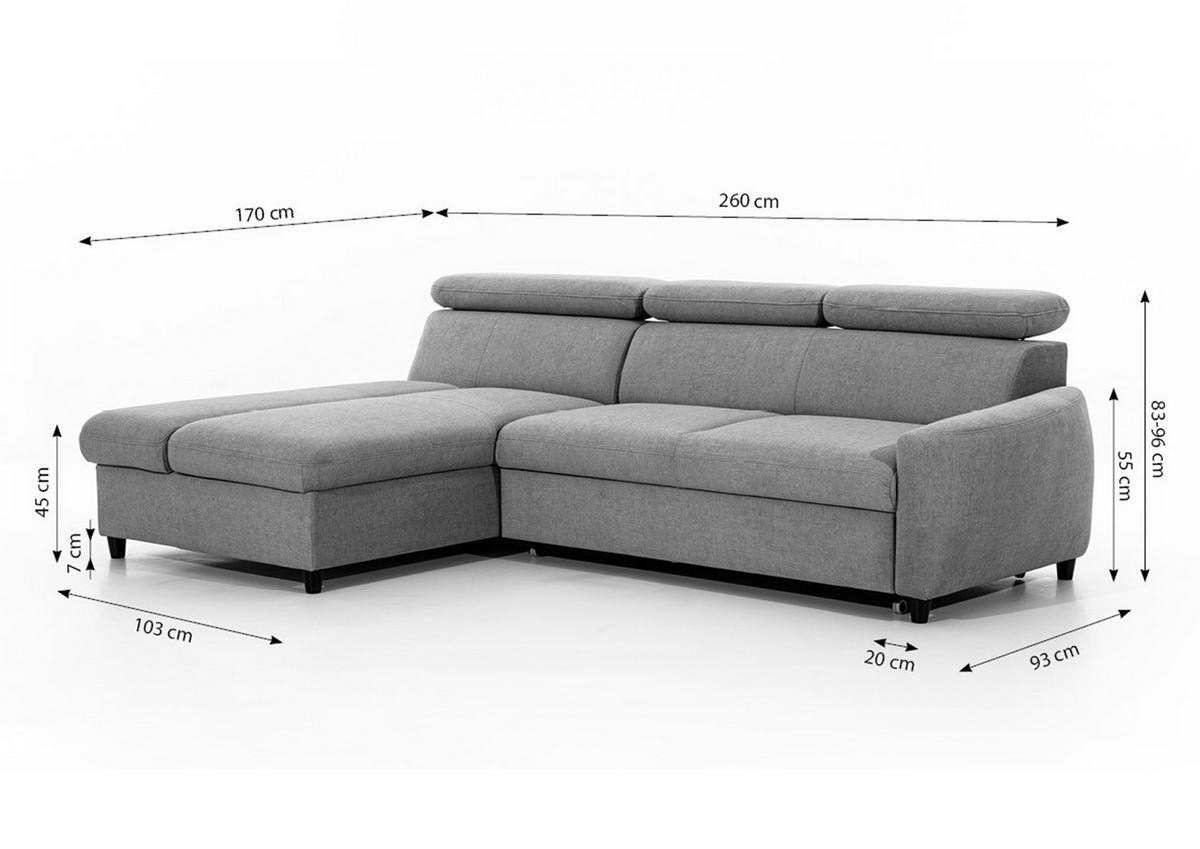 ECKSOFA L Form Olettio Mini Grau 260/170/96 cm Links mit Schlaffunktion - Schwarz/Grau, Kunststoff/Textil (170/260cm) - AX Living
