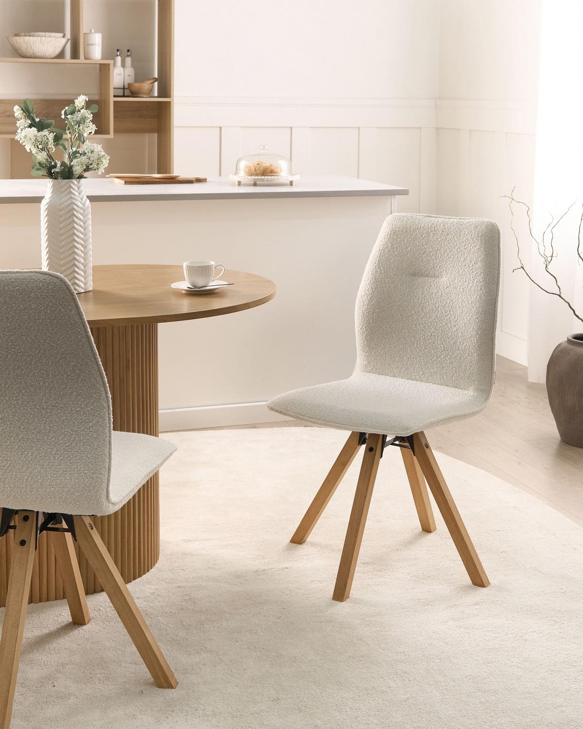 ESSZIMMERSTUHL 2er-Set drehbar Bouclé Cremeweiß Alkali - Weiß, Textil (64/94/63cm) - Beliani