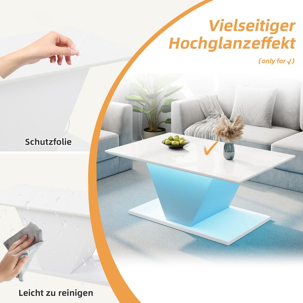 BIELY KONFERENČNÝ STOLÍK s vysokým leskom, LED osvetlením a dizajnom v tvare V - Weiß, Holzwerkstoff (50/100/46cm) - Urban Meuble