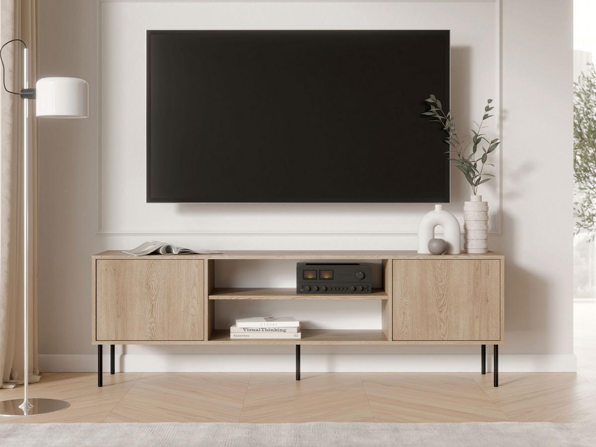 TV-LOWBOARD Domi 180 2D EF - Eichefarben/Schwarz, Holzwerkstoff/Metall (183/60/40cm) - MIRJAN24