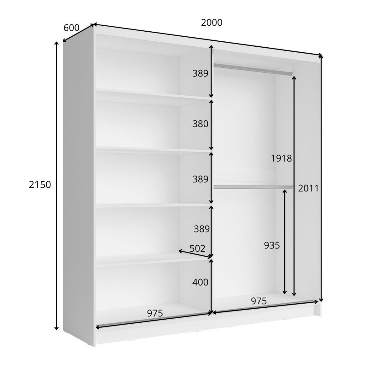 SCHWEBETÜRENSCHRANK BRAGOR 200/215/60cm 2-türig Grau - Grau, Holzwerkstoff (200/215/60cm) - MASSENO