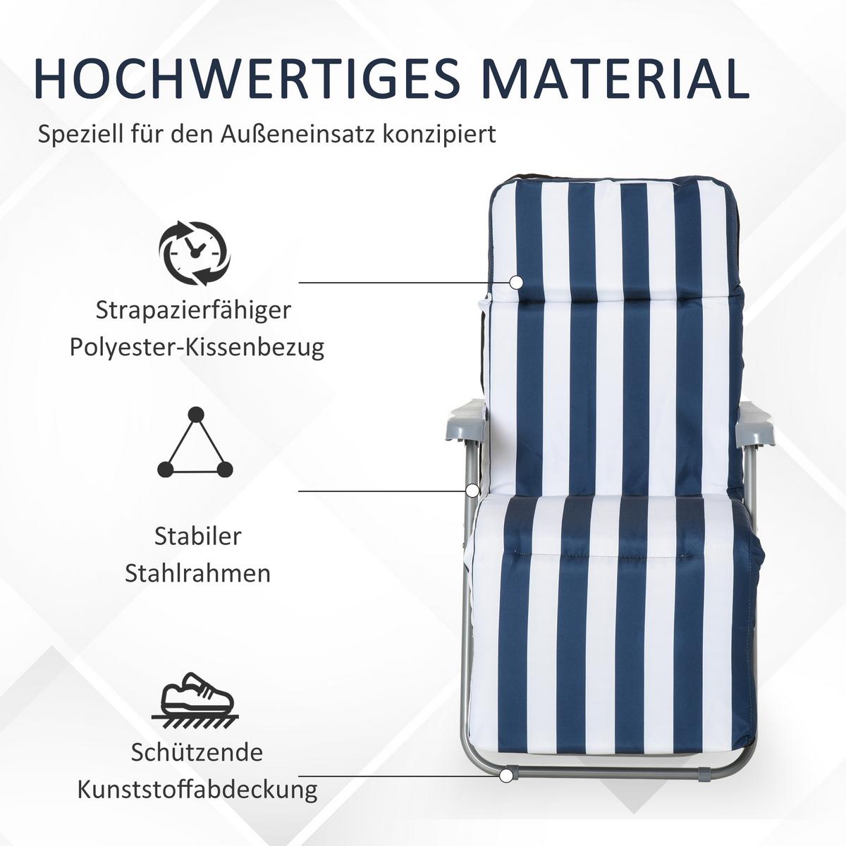 SONNENLIEGE, 5 Positionen Auflage, Stahl, Polyester, Schaumstoff, Blau - Blau, Kunststoff (75/102/60cm) - Outsunny