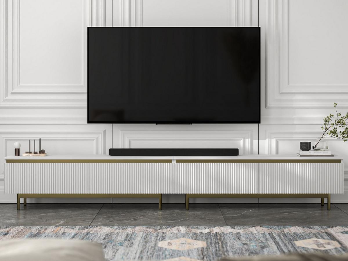 TV-LOWBOARD 2er-Set Selene Weiß matt 280 cm mit Metallrahmen - Goldfarben/Weiß, Holzwerkstoff/Metall (280/44/35cm) - Meble Lindner