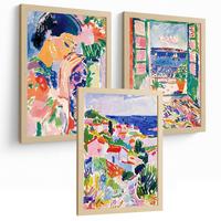 POSTER 3er Bilder-Set Wandbilder Maritim Blau modern Wohnzimmer Deko, Schlafzimmer, Küche, Badezimmer Leichter Holzrahmen A3 - Beige, Papier (29.7/1/42cm) - Nacnic