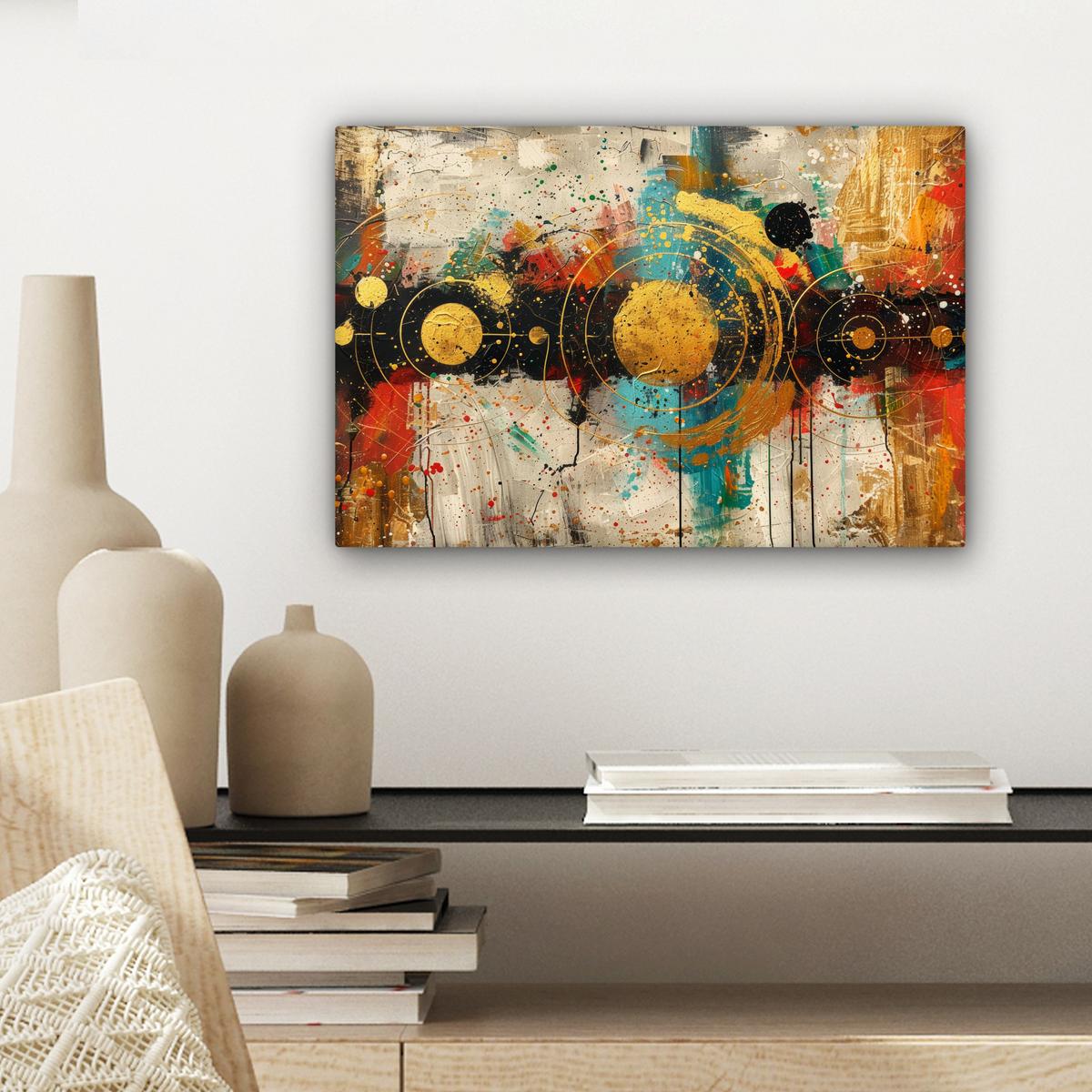LEINWANDBILD Abstrakt - Kunst - Gold - Modern Deko Schlafzimmer 30x20 cm - Multicolor, Textil (30/20cm) - MuchoWow