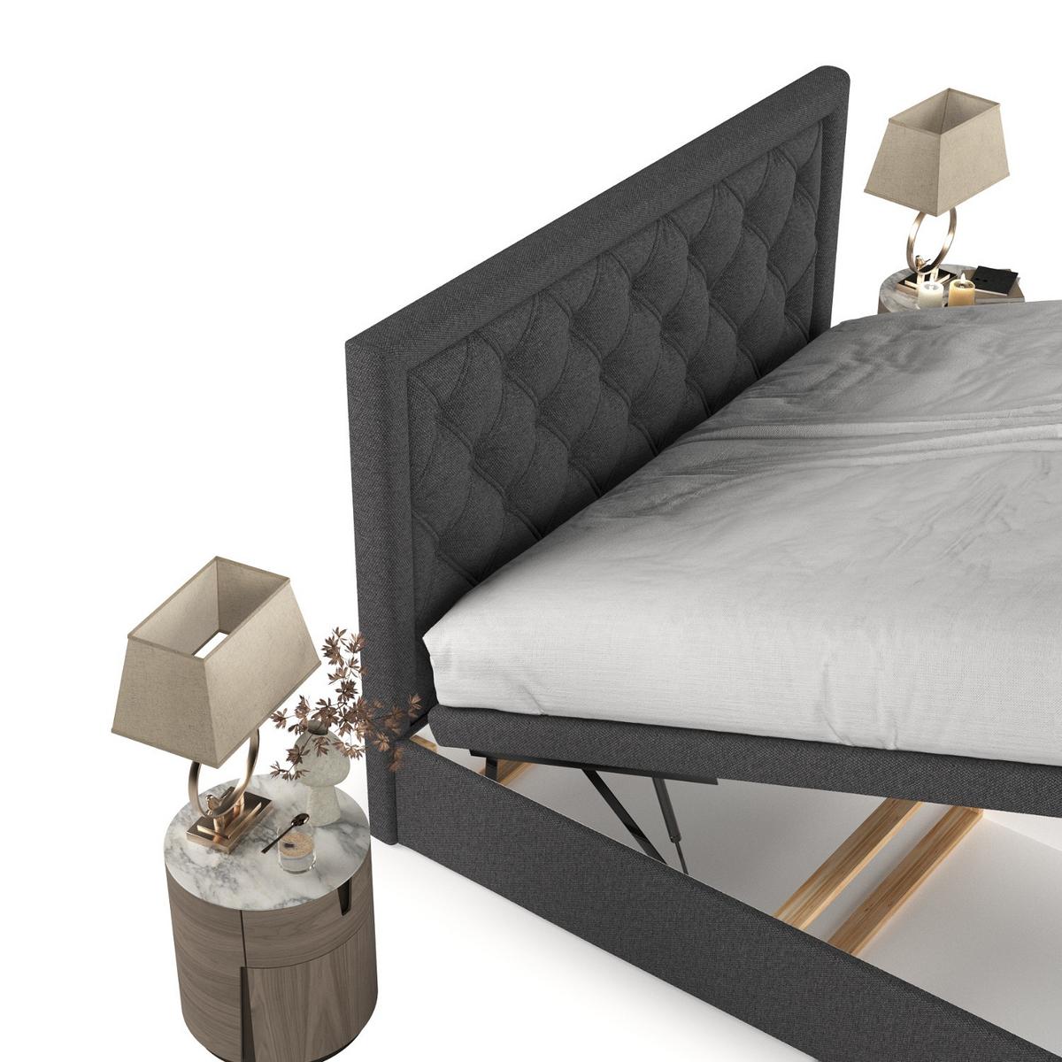 POLSTERBETT Nicobar mit Stauraum 160/200 cm Anthrazit im Megan Stoff - Anthrazit/Schwarz, Holz/Holzwerkstoff (160/200cm) - AltaBeds
