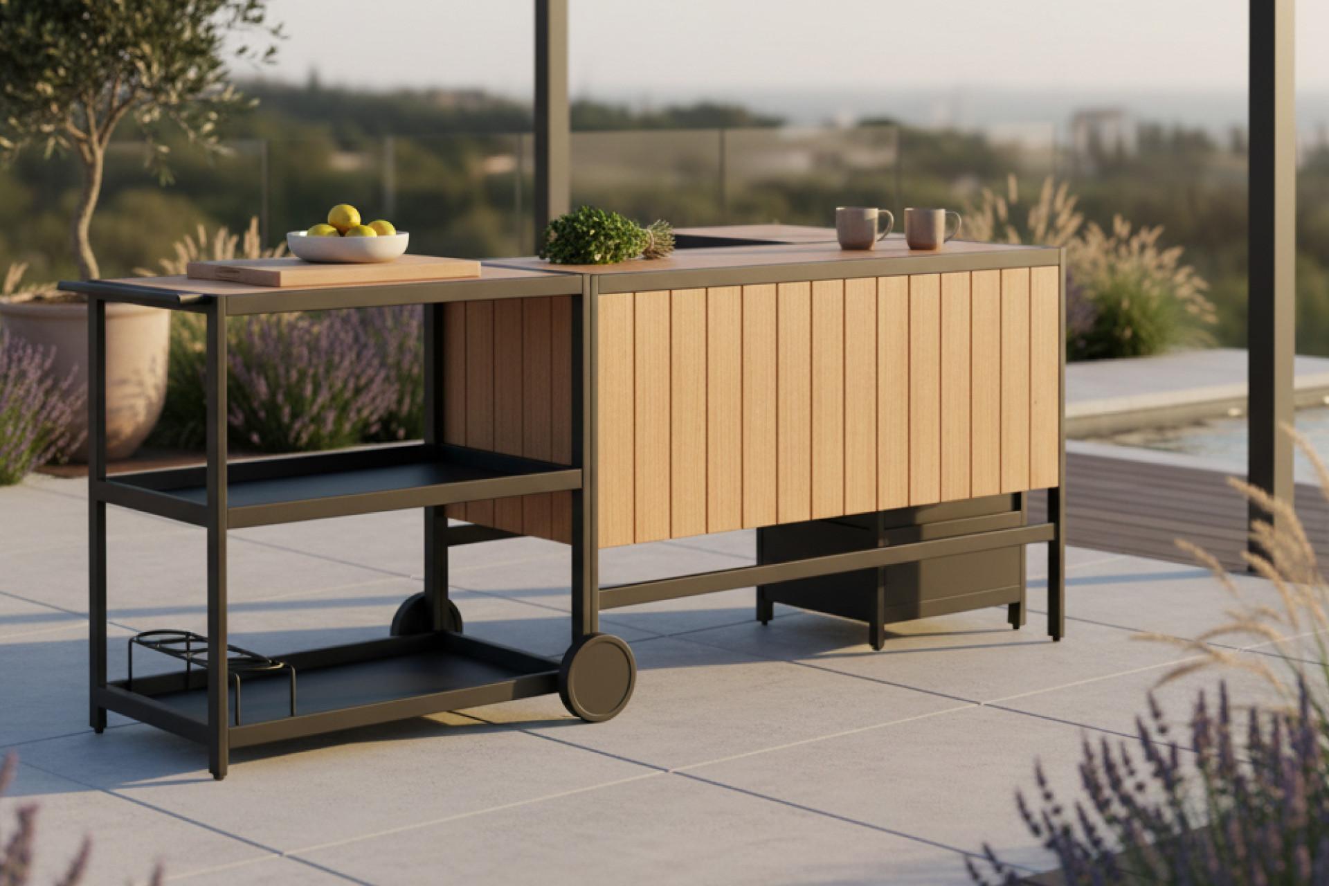 Outdoorküche mit Holzfront 