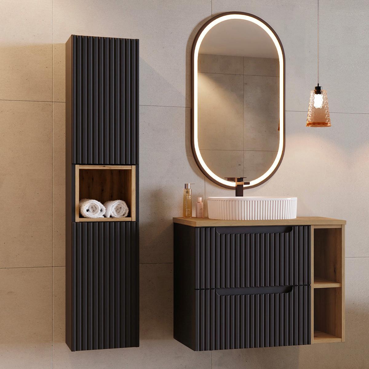 BADMÖBEL 80.4cm Riva 2er-Set Schwarz und Holz - Schwarz, Holzwerkstoff (80.4/59/40cm) - Petits-meubles