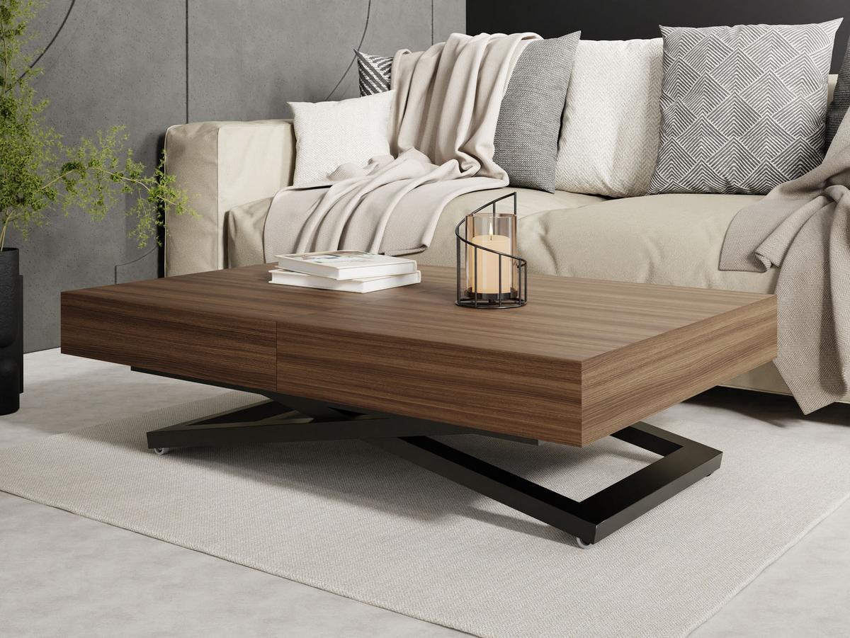 COUCHTISCH Cavetta U höhenverstellbar ausziehbar, Walnuss Braun 120-200/80/27-76 cm - Walnussfarben/Schwarz, Holzwerkstoff/Metall (80/200/76cm) - WFL GROUP