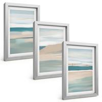 BILDER SET 3er Set - 20x30 cm Silberner Rahmen - Abstrakte blaue Landschaften - Silberfarben, Kunststoff (20/30cm) - TULUP