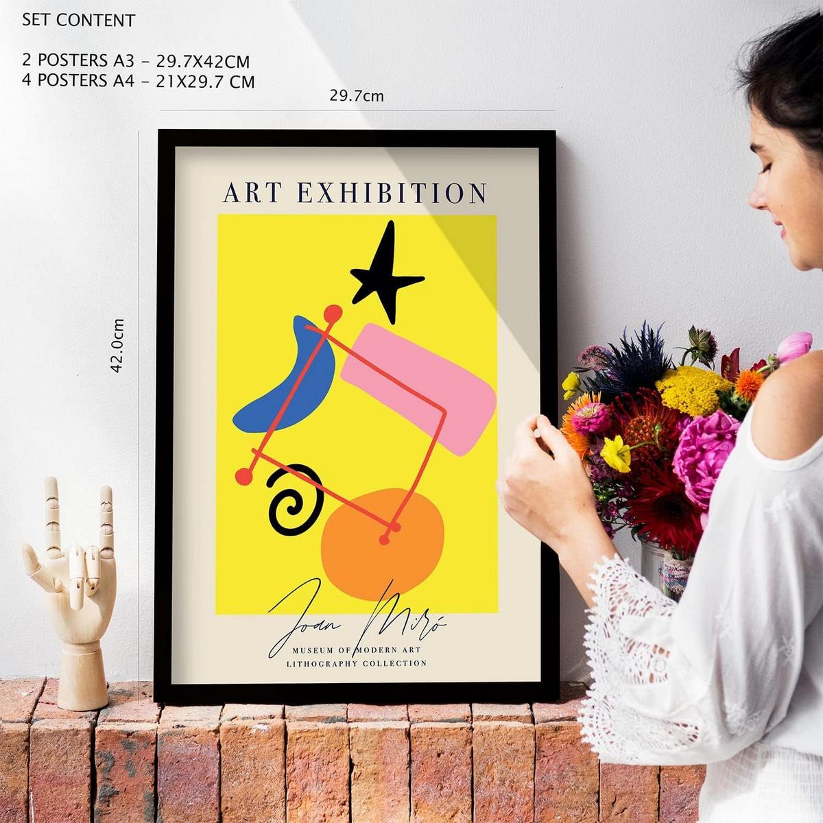 POSTER Set Mit 6 Miró Kunst Sammlung Von Plakate Mit Collage Ästhetik Für Innendekoration A3 & A4 Rahmenlos - Klar, Papier (29/3cm) - Nacnic