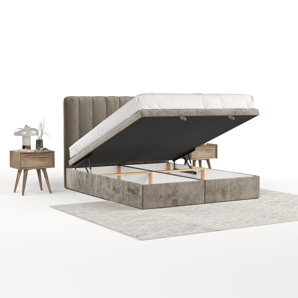 POLSTERBETT Vienna mit Stauraum 180/200 cm Beige im Lotta Stoff - Beige/Schwarz, Holz/Holzwerkstoff (180/200cm) - AltaBeds