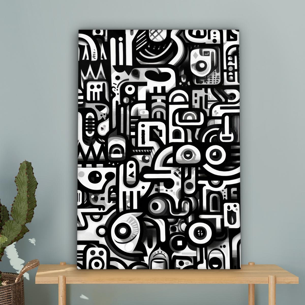 LEINWANDBILD Symbole - Abstrakt - Grafik - Schwarz Wanddeko Schlafzimmer 60x90 cm - Schwarz, Textil (60/90cm) - MuchoWow