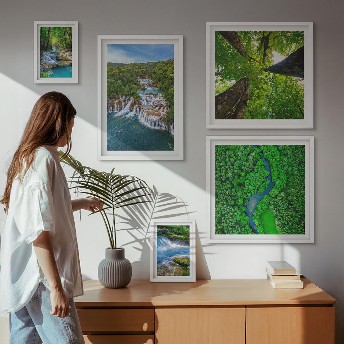 BILDER SET 5er Set - 50x50 cm & 20x30 cm & 40x60 cm Weißer Rahmen - Strandwellen, Himmelsbrücke, Spaziergang - Weiß, Kunststoff (40/60cm) - TULUP