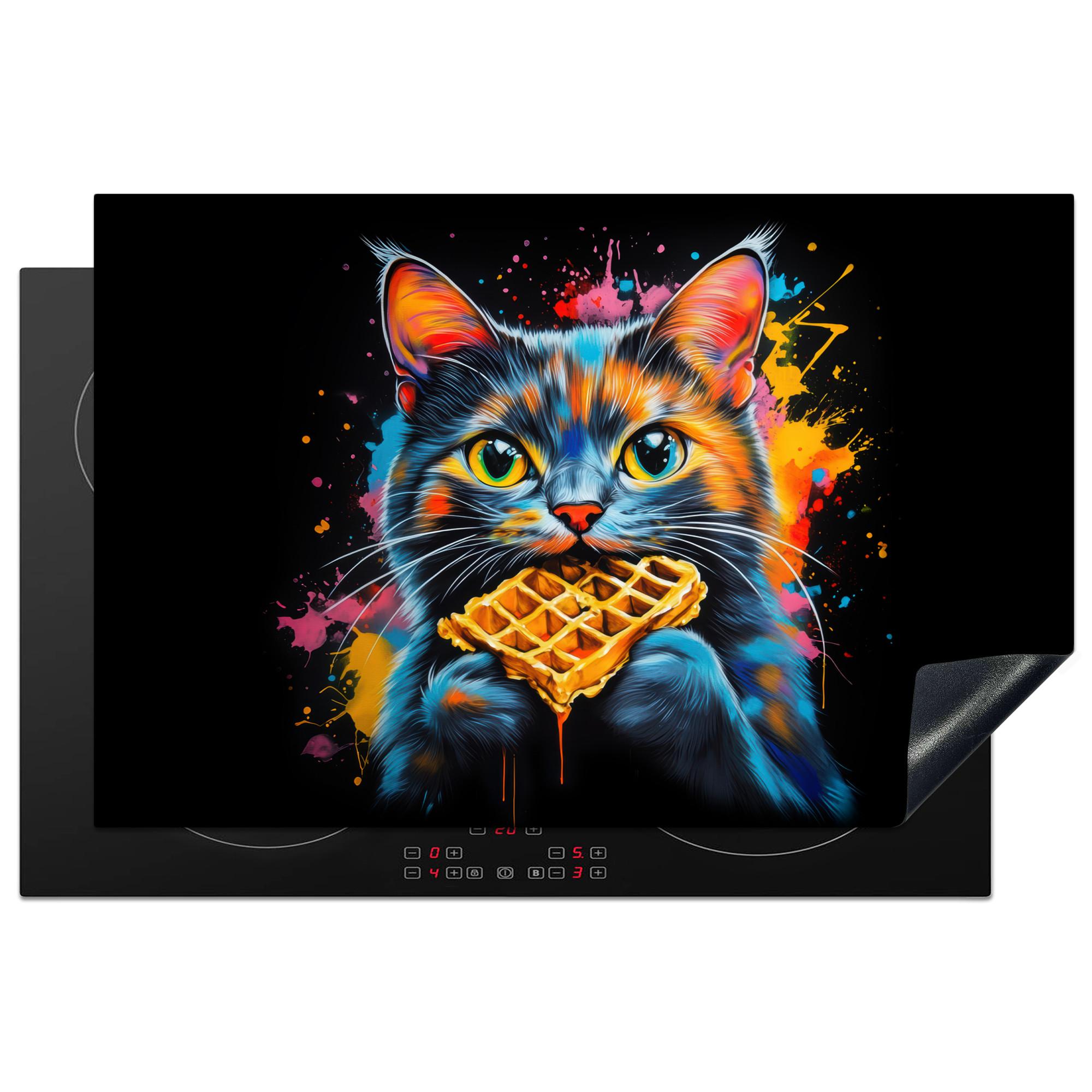 HERDABDECKPLATTE Katze - Graffiti - Bunt - Waffel - Essen Ceranfeldabdeckung 80x52 cm - Multicolor, Kunststoff (80/52/0.2cm) - MuchoWow