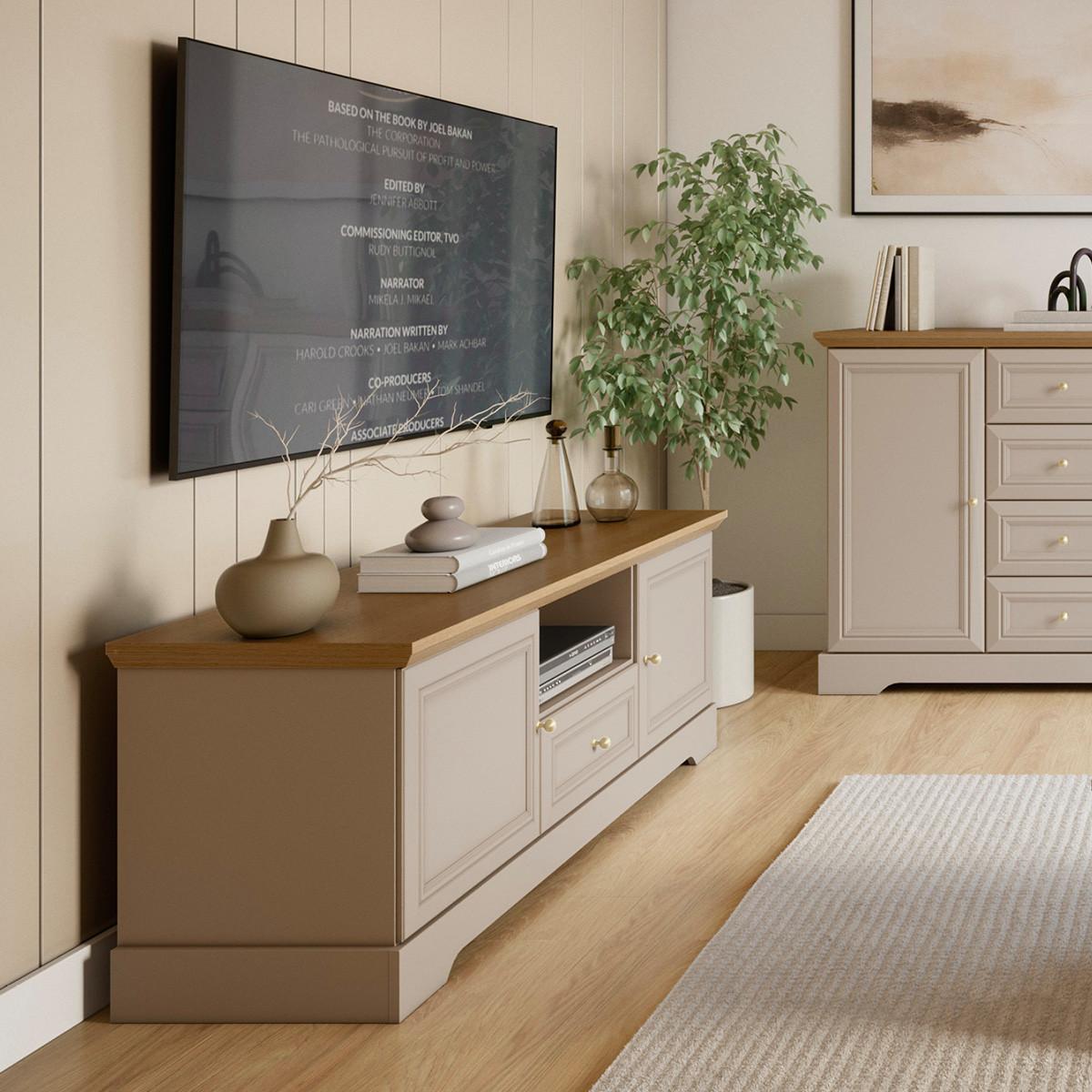 TV-MÖBEL Dulci Kaschmir und Holz - Beige, Holzwerkstoff (154.7/53.1/46.2cm) - Petits-meubles