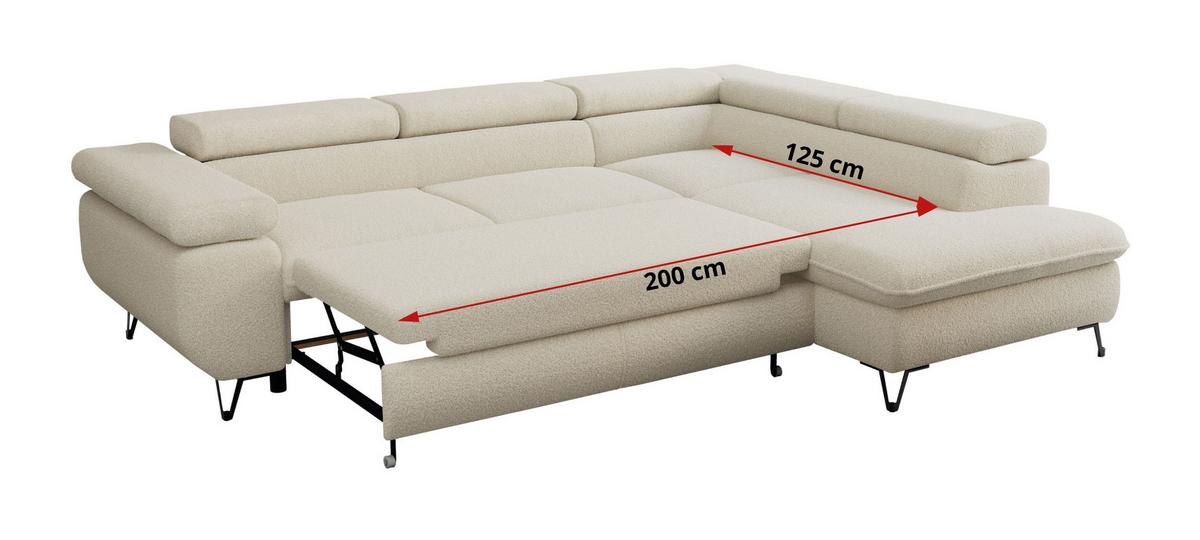 ECKSOFA PETER L Beige Boucle - Rechts Seite - Beige/Schwarz, Textil/Metall (273/208cm) - MKS