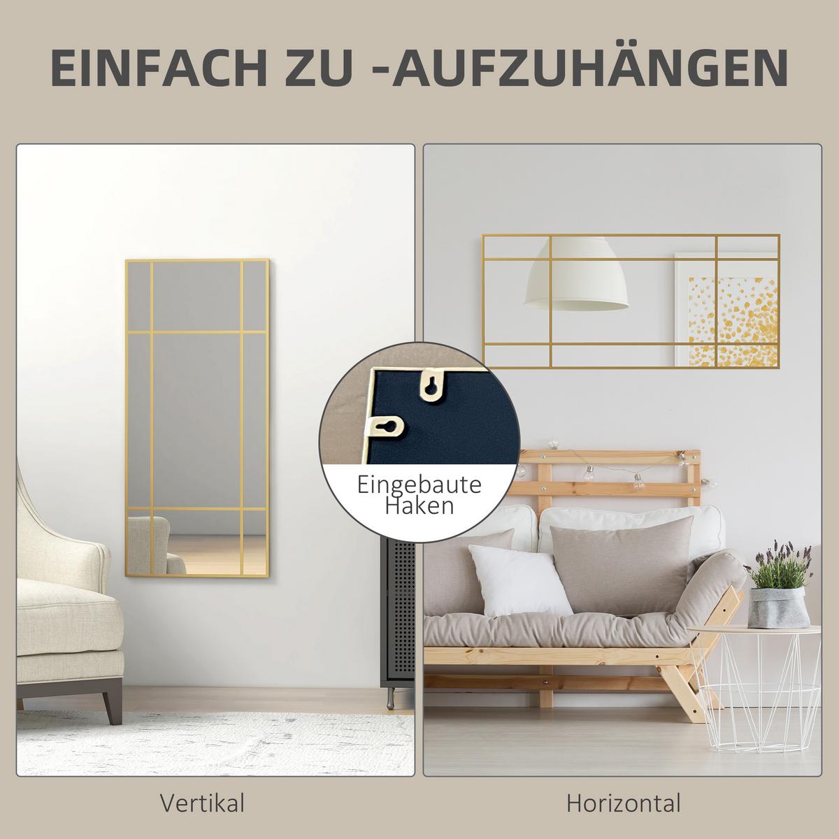 WANDSPIEGEL 110 x 50 cm dekorativer Spiegel mit Metallrahmen für Schlafzimmer - Goldfarben, Glas (2/50/110cm) - HOMCOM