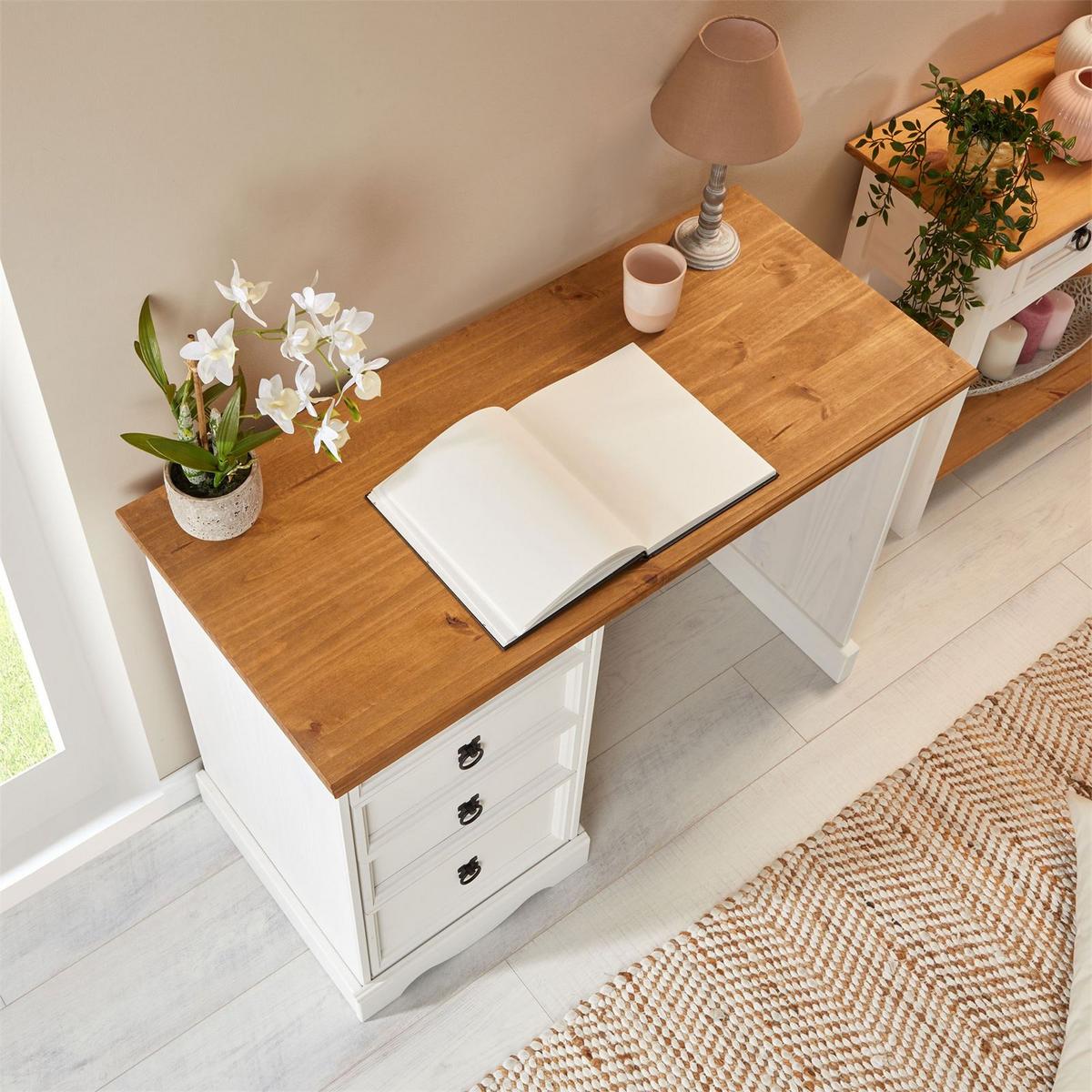 SCHREIBTISCH CAMPO weiß/braun - Weiß/Braun, Holz (49/105/78cm) - CARO-Möbel