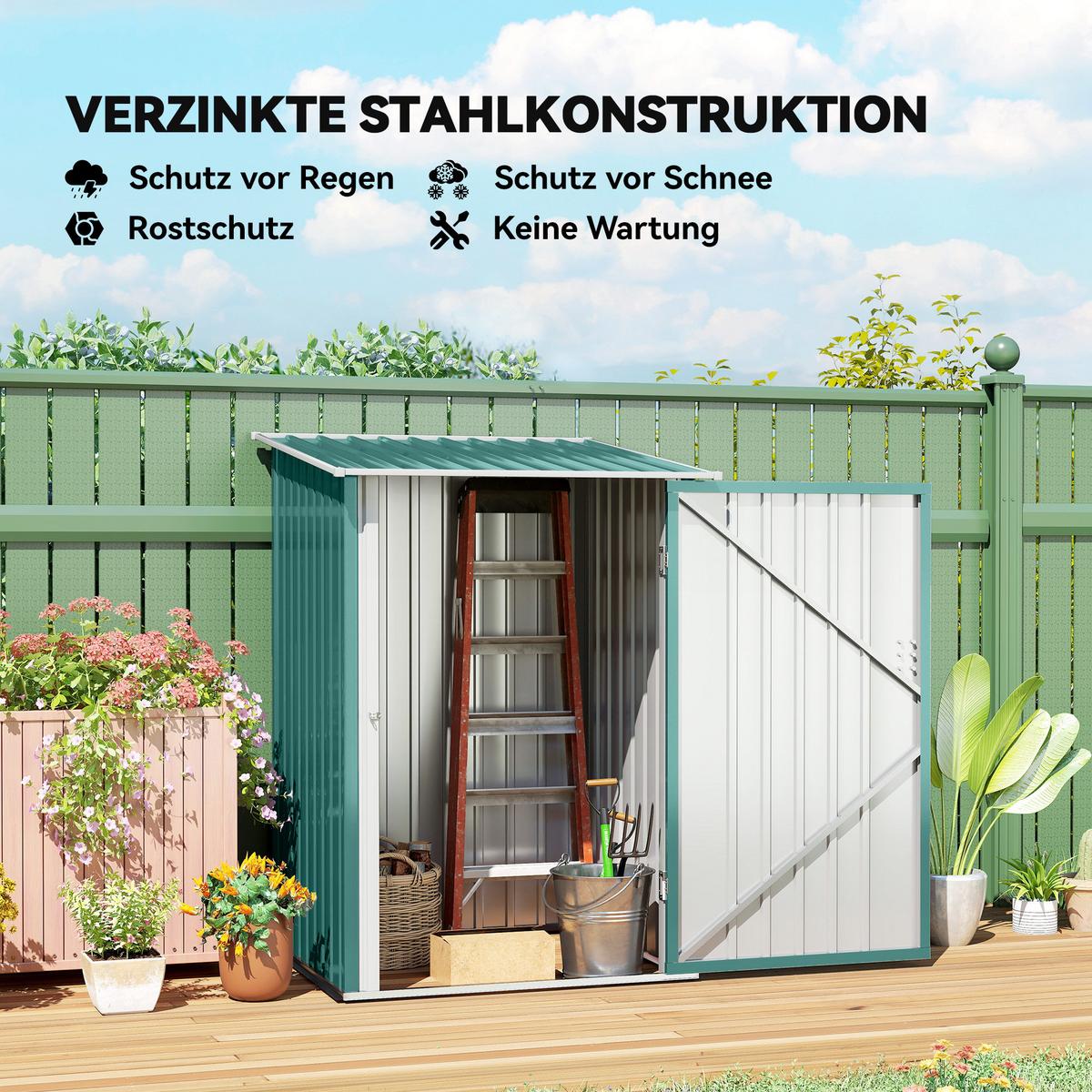 GERÄTEHAUS mit Pultdach Abschließbare Tür 100x103x160 cm Grün - Grün, Metall (103/160/100cm) - Outsunny