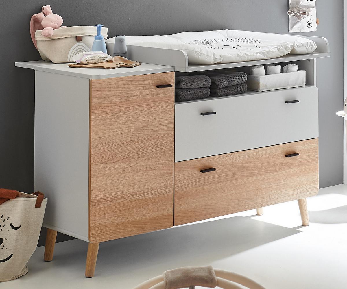 WICKELKOMMODE Lovis XL - Eichefarben/Hellgrau, Holz/Holzwerkstoff (132/96/79cm) - arthur berndt