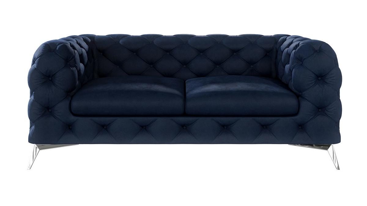 CHESTERFIELD-SOFA 2-Sitzer Laura Marineblau Samt - Silberfarben/Dunkelblau, Holz/Textil (185/75/100cm) - S-Style