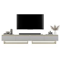 TV-LOWBOARD 2-er Set Selene Glamour Weiß Matt mit Metallrahmen 140 cm - Goldfarben/Weiß, Holzwerkstoff/Metall (280/44/35cm) - Meble Lindner