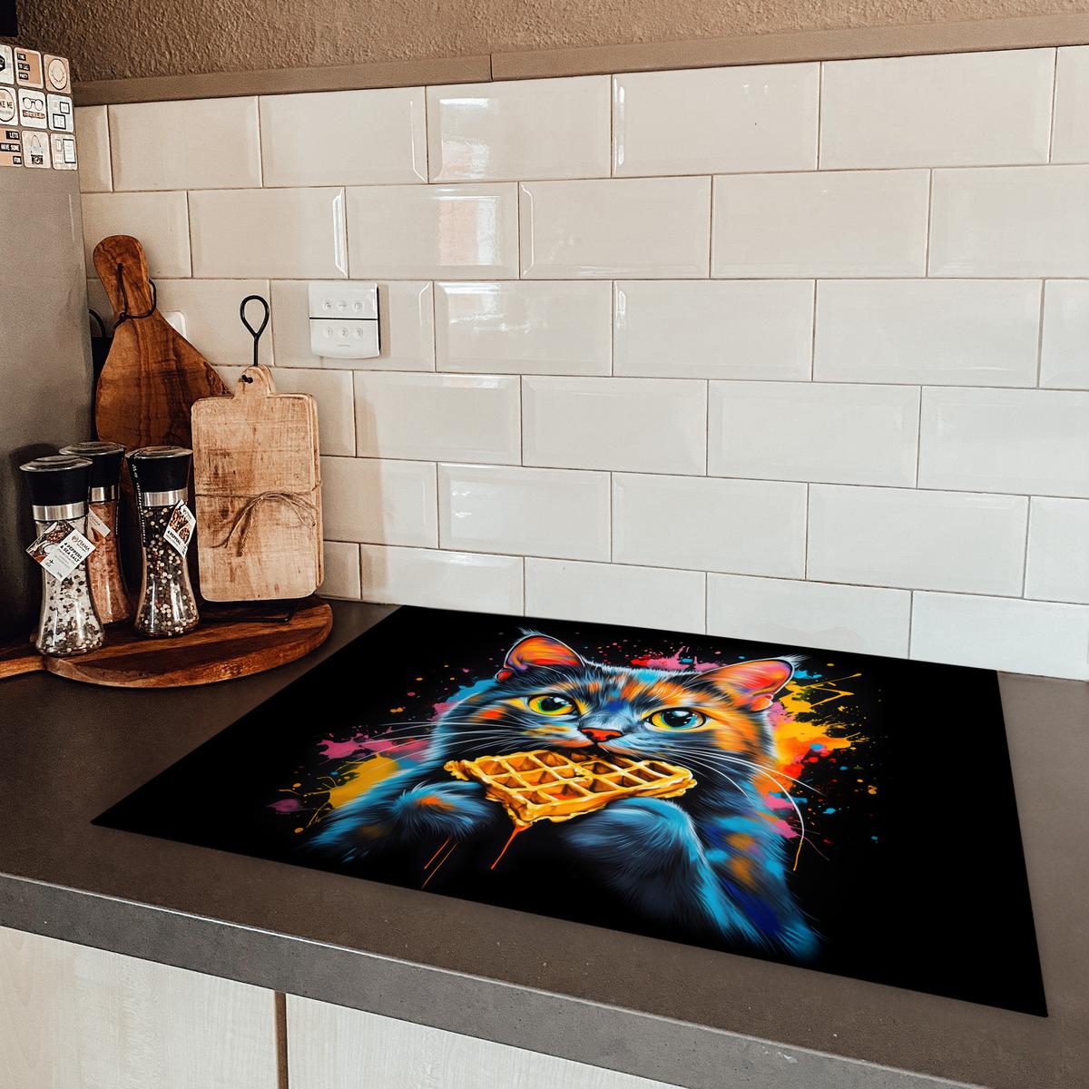 HERDABDECKPLATTE Katze - Graffiti - Bunt - Waffel - Essen Induktionsmatte 71x52 cm - Multicolor, Kunststoff (71/52/0.2cm) - MuchoWow