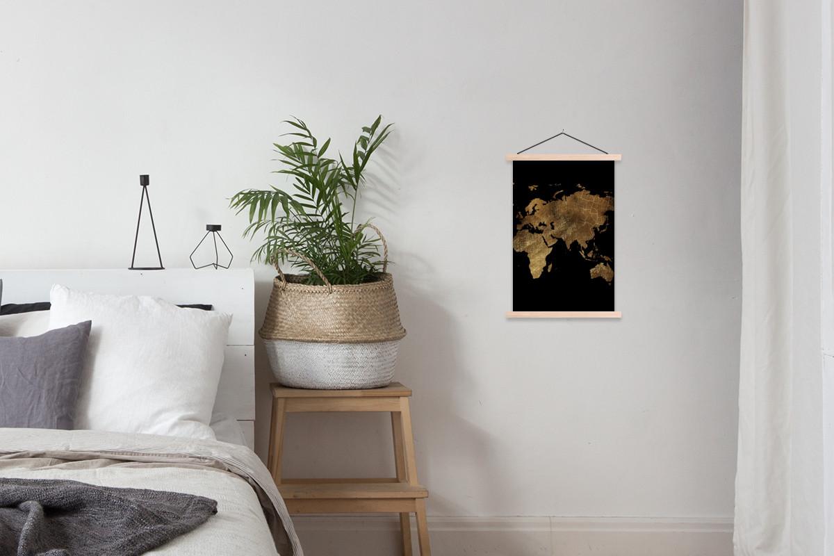 POSTER MIT MAGNETLEISTEN Weltkarte - Gold - Luxus - Erde - Schwarz Deko Wohnzimmer 40x60 cm - Goldfarben, Textil (40/60/0.15cm) - MuchoWow