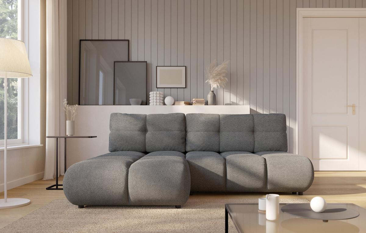 ECKSOFA CORSO L-S Grau Boucle-Stoff mit Schlaffunktion - Grau, Holz (230/177cm) - MASSENO