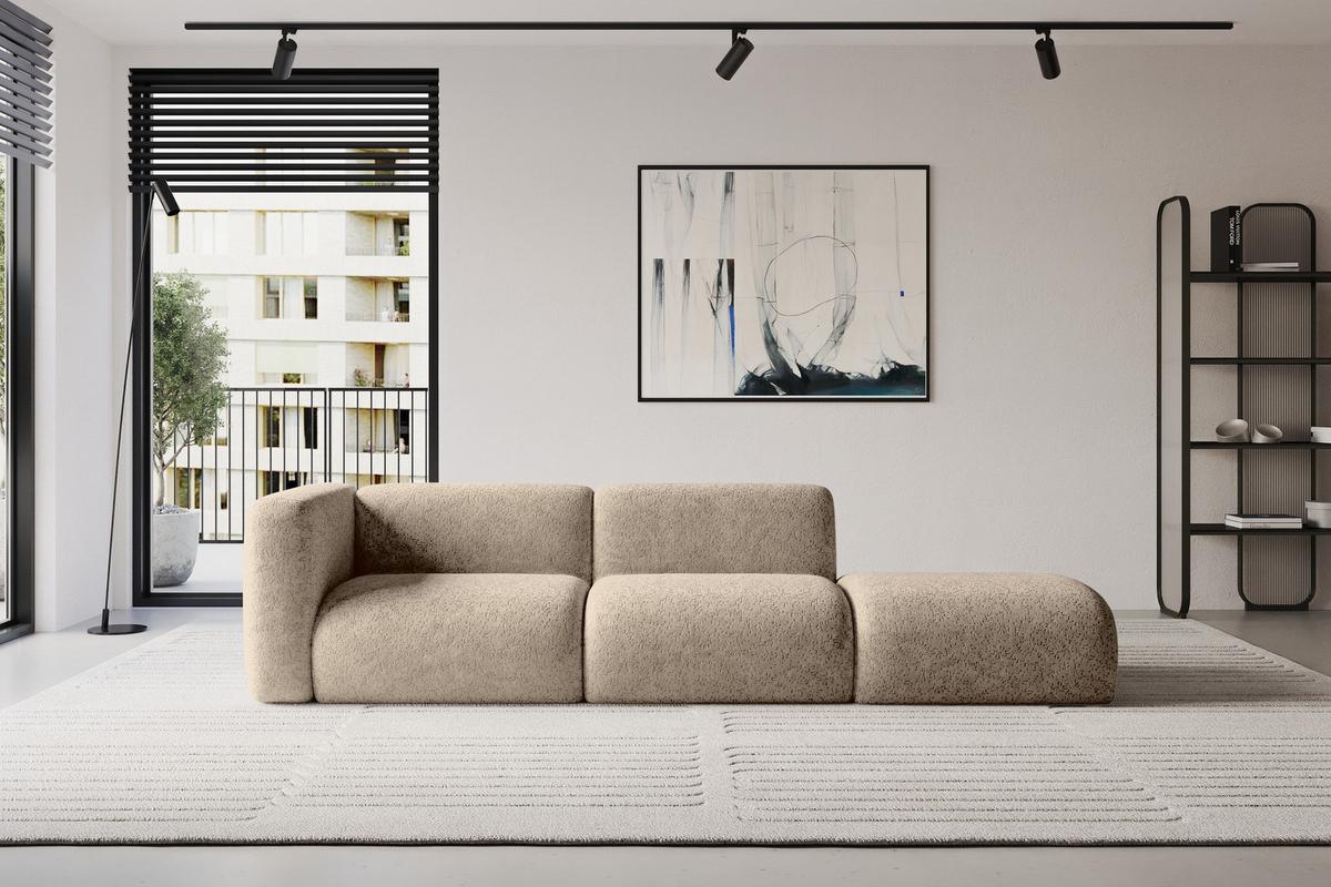 SOFA Ottomane Links MIRA-S3 296x89x70 Braun Velours - Schwarz/Braun, Holzwerkstoff/Kunststoff (296/70/89cm) - ALTDECOR