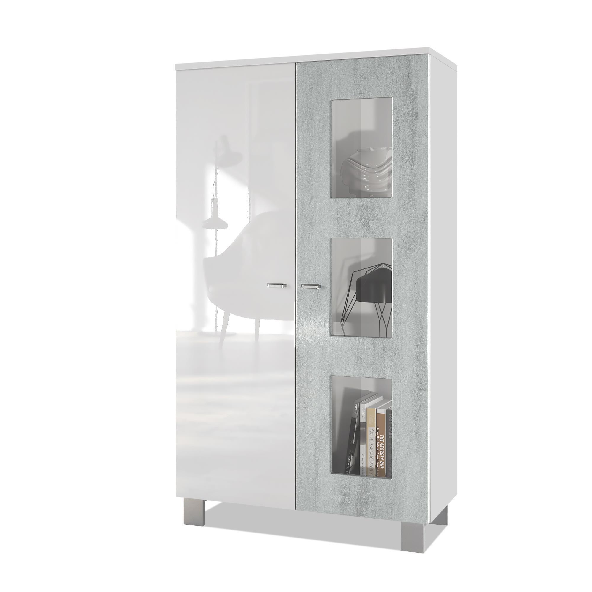 VITRINE Denjo Tür in Beton Oxid Optik - Hellgrau, Holzwerkstoff (71/129/35cm) - Vladon