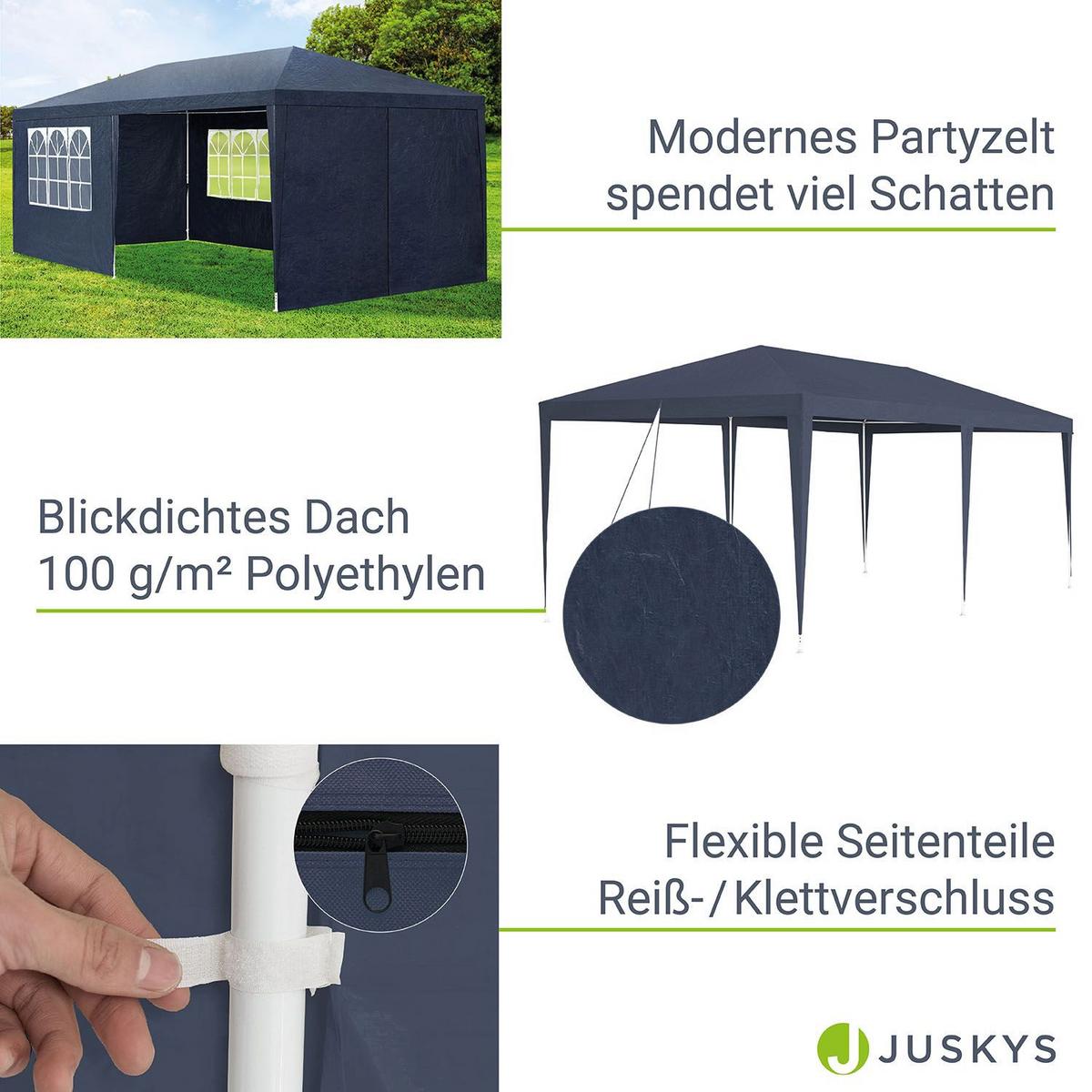 PARTYZELT Gartenzelt blau 3x6 m - Blau, Metall (300/250/600cm) - Juskys