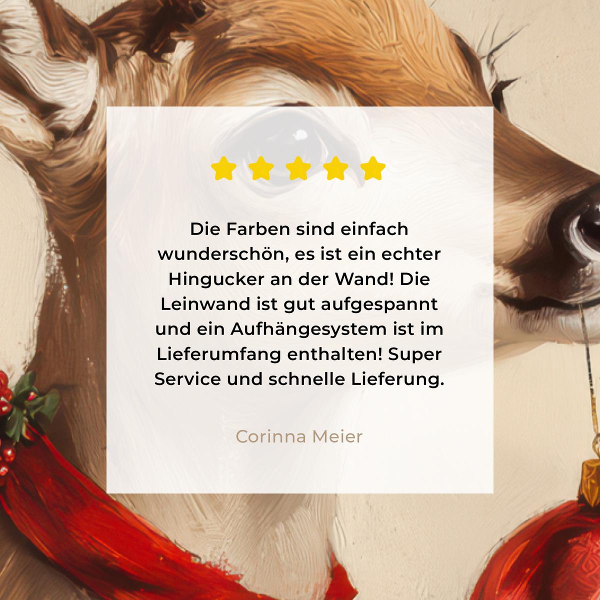 LEINWANDBILD Weihnachten - Hirsch - Geweih - Weihnachtskugel - Rentier Deko XXL 80x120 cm - Hellbraun, Textil (80/120cm) - MuchoWow