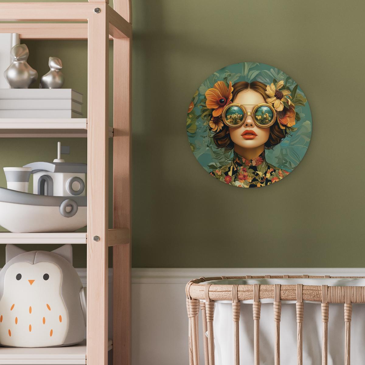 WANDBILD Frau - Blumen - Schmetterlinge - Natur - Vintage Deko Wohnzimmer 30x30 cm - Petrol, Kunststoff (30/30cm) - MuchoWow