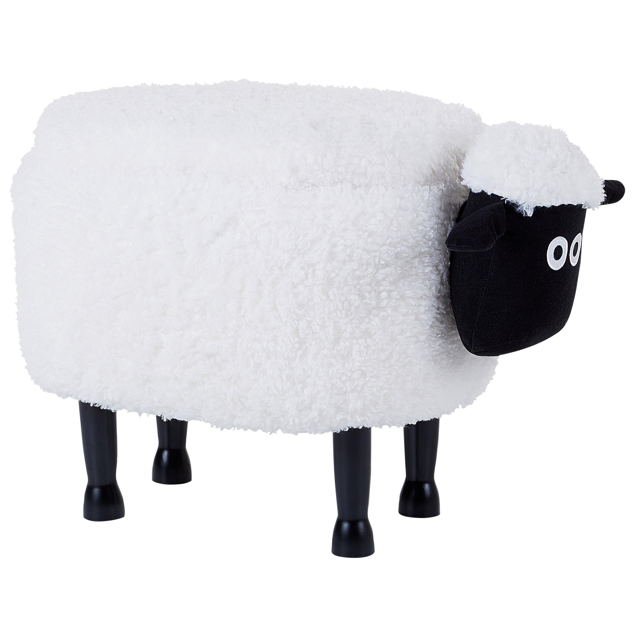 TIERHOCKER Weiß Sheep 35/55/40 cm - Weiß, Kunststoff/Textil (55/40/35cm) - Beliani