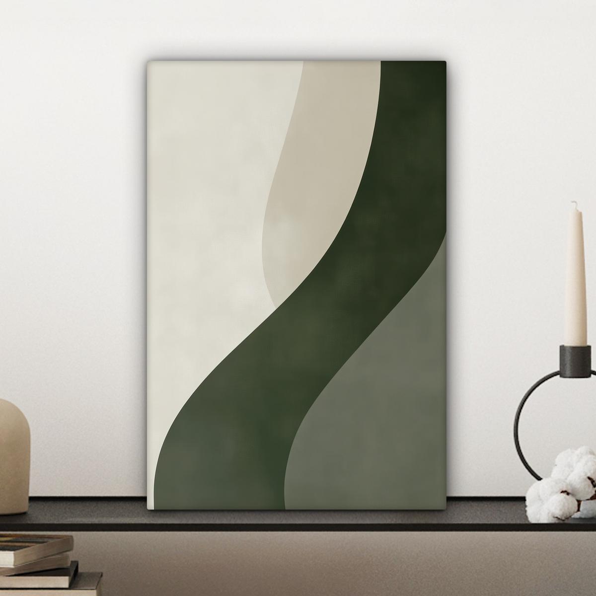 LEINWANDBILD Japandi - Grün - Abstrakt - Modern Deko Wohnzimmer 20x30 cm - Salbeigrün, Textil (20/30cm) - MuchoWow