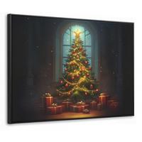 LEINWAND Bilder mit Rahmen - Weihnachtsbaum - Geschenk - Winter - 100x70 - Grün, Textil (100/70cm) - MuchoWow