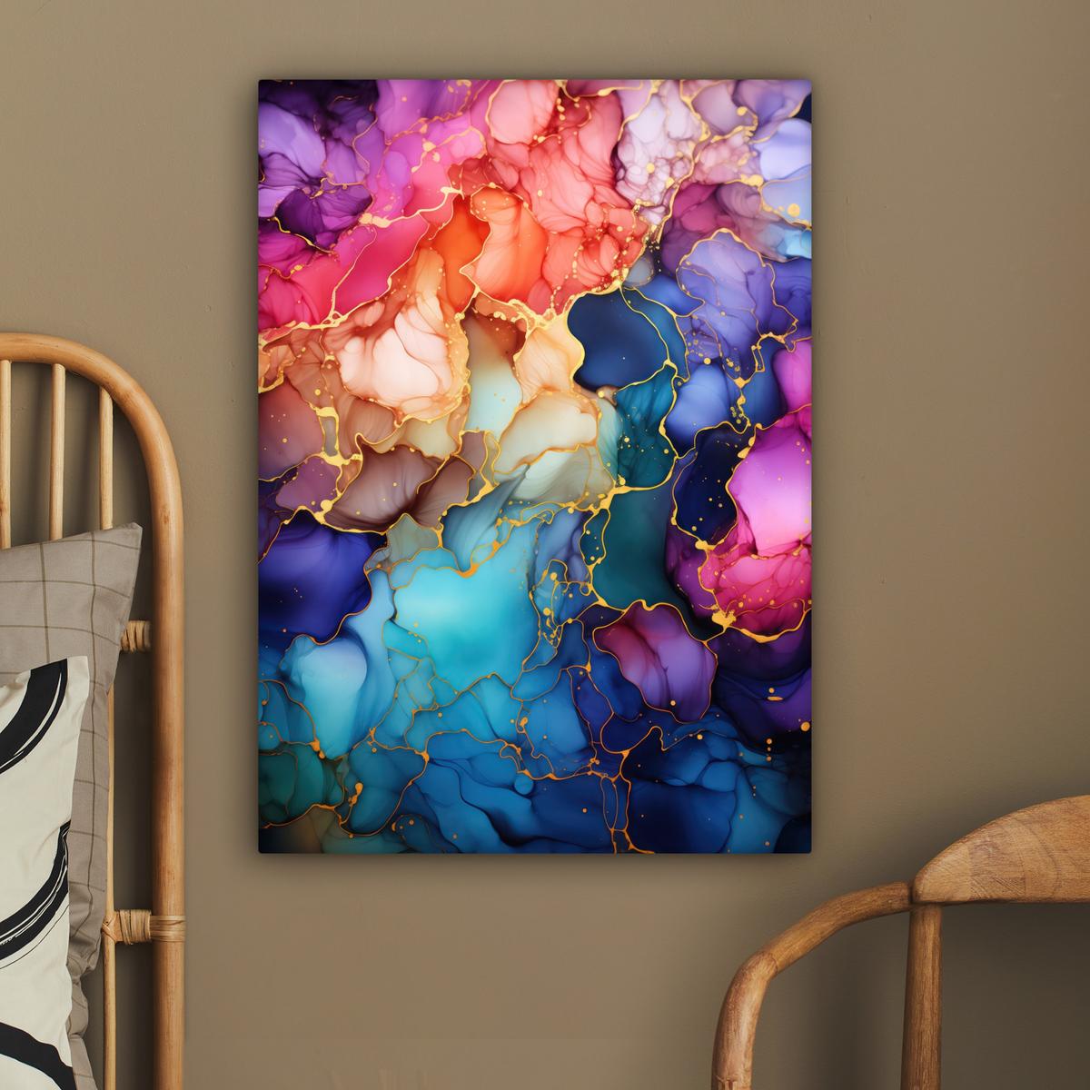 LEINWANDBILD Marmor - Bunt - Abstrakt Wandbild Wohnzimmer 60x80 cm - Multicolor, Textil (60/80cm) - MuchoWow