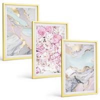 BILDER SET 3er Set - 40x60 cm Goldrahmen - Rosa Blumen Marmor Pastell - Goldfarben, Kunststoff (40/60cm) - TULUP