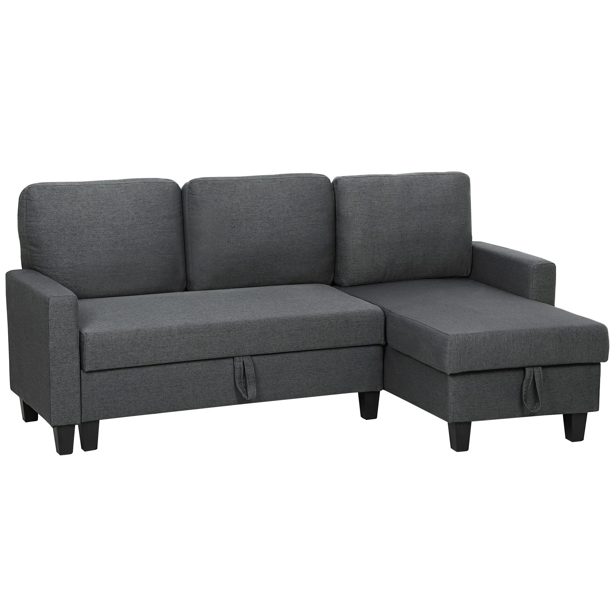 ECKSOFA-MIT-SCHLAFFUNKTION Polyetser Dunkelgrau - Dunkelgrau/Schwarz, Kunststoff/Textil (129/197cm) - HOMCOM
