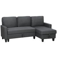 ECKSOFA-MIT-SCHLAFFUNKTION Polyetser Dunkelgrau - Dunkelgrau/Schwarz, Kunststoff/Textil (129/197cm) - HOMCOM